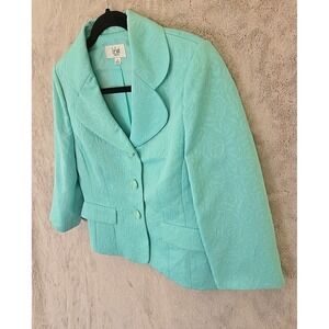 LE SUIT Petite Womens Turquoise Linen Blend Lined Blazer  Bell Sleeves Size 10P